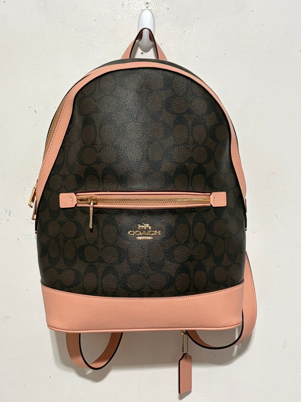 Coach Kenley Backpack C5679 Signature Canvas Brown Pink Leather Logo Designer